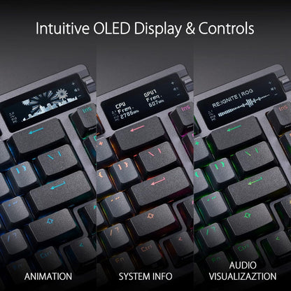 Asus ROG Azoth 75 DIY Custom RGB Gaming Keyboard – Black & White, 75%, OLED Display, Tri-Mode Connection, Hot-Swappable, ROG NX Switches