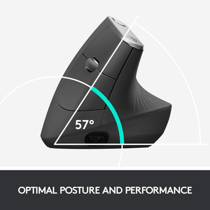 Logitech MX Vertical Advanced Ergonomic Mouse, Wired & Wireless Bluetooth Connectivity, Advanced Optical Tracking, Natural Handshake Position, Black | 910-005448 / 910-005447 (Unit with Box)