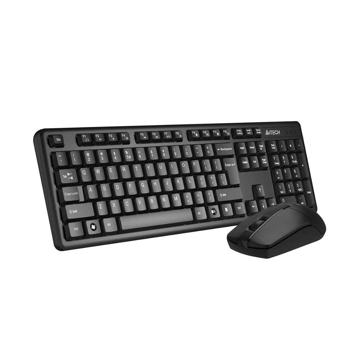 A4Tech 3330N / 3330NS 2.4GHz Wireless Keyboard & Mouse Combo – 1200 DPI, 12 Hotkeys, Silent Click Option, Black