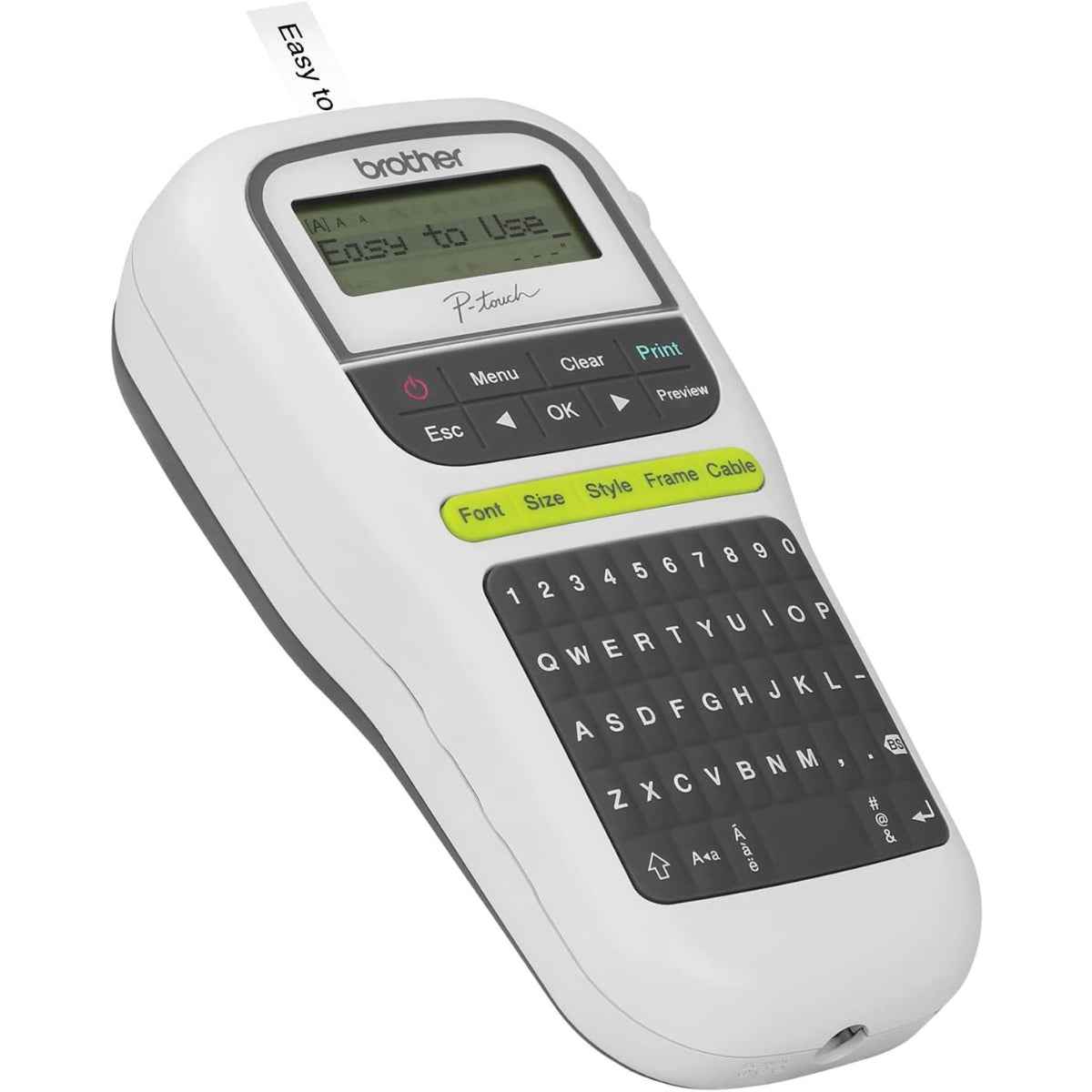Brother PT-H110 Handheld Label Printer with Graphical Display, Up to 120mm TZe Tape, 20mm / sec Print Speed, ENG, ARB, Farsi QWERTY K/B, 3 Fonts & 250 Symbols, One-Touch Keys, ‎Black-White | PTH110