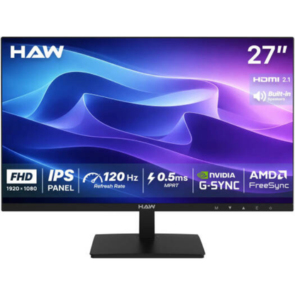 HAW F27IPX Gaming Monitor | 27-Inch IPS Display | Full HD 1920 × 1080 | 120Hz Refresh Rate | 0.5ms (MPRT) | Dual 2W Speakers | Adaptive-Sync | FreeSync | Black