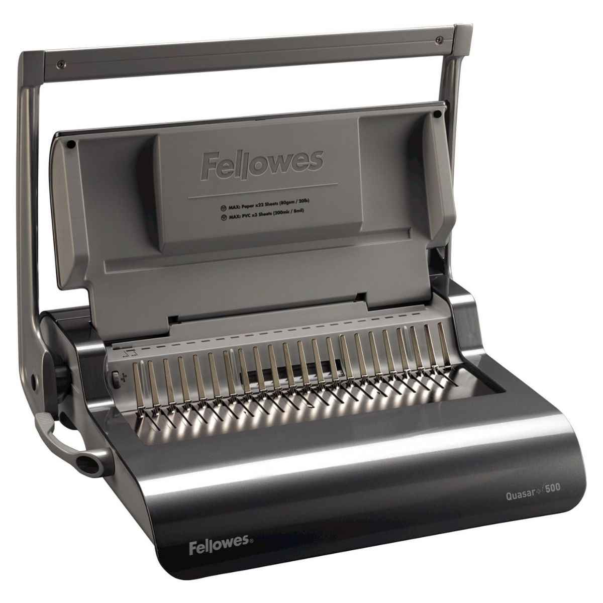 Fellowes Quasar+ 500 Manual Comb Binding Machine | 25 Sheet Punch Capacity | 500 Sheet Binding Capacity | 50mm Comb Size | Heavy-Duty Office Binder | Grey