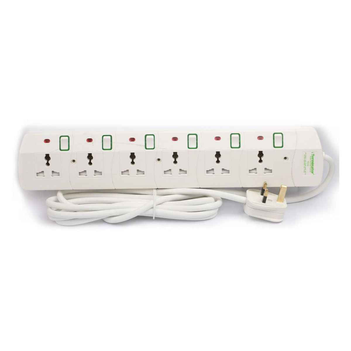 Terminator TPB 6G 6 Way Universal Power Extension Socket With 13A 3M & 5M Cable