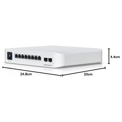 Ubiquiti Networks Pro 8 PoE Switch, 1.3" Touchscreen, AR Switch Management, 8-port, Layer 3 Switch with PoE+ &amp; PoE++ Output, 120 W PoE Availability, Wall-Mountable Kit, White | USW-PRO-8-POE
