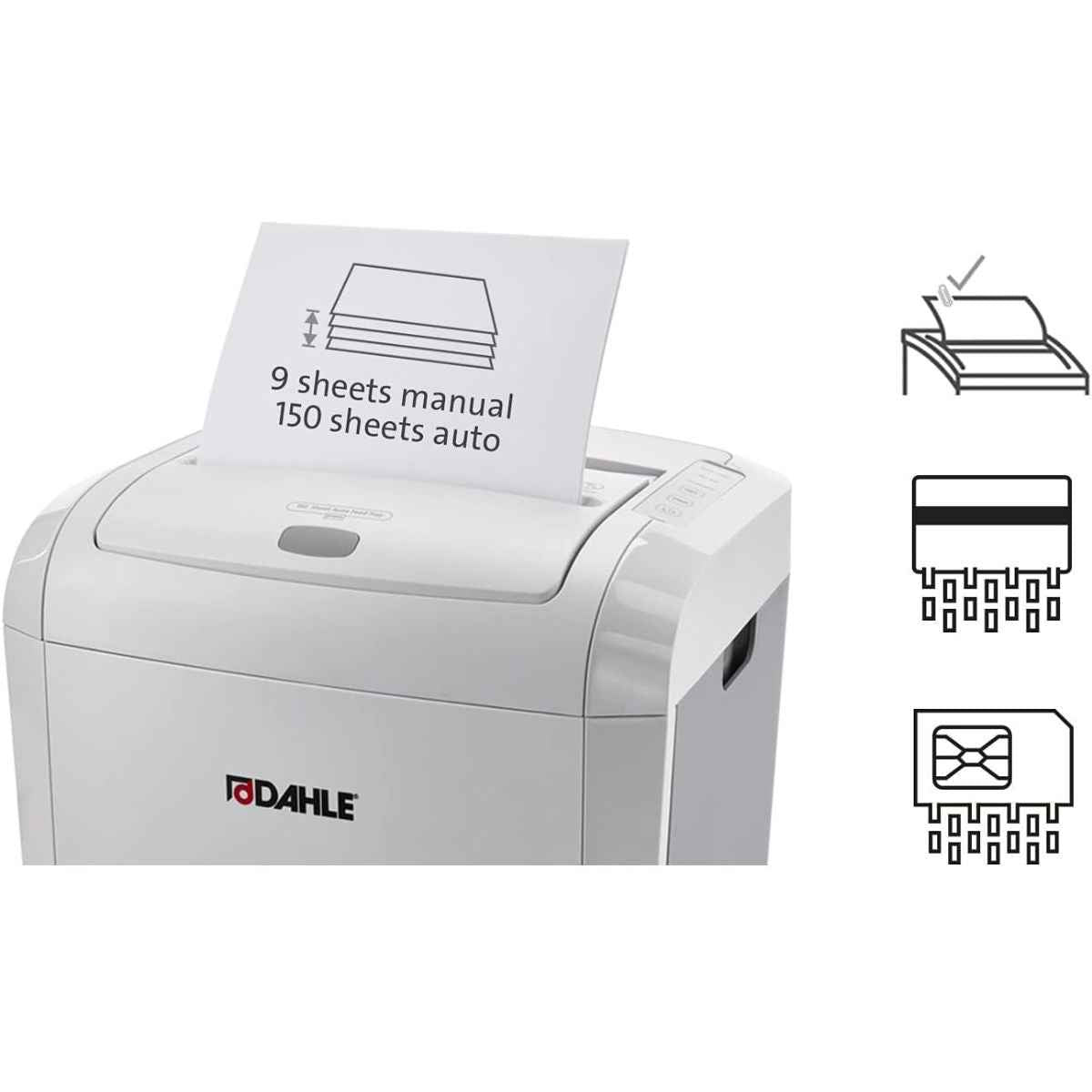 Dahle ShredMATIC 150 Auto Feed Shredder – 150 Sheet Automatic Feeder, P-4 Cross Cut Security, Oil-Free Operation