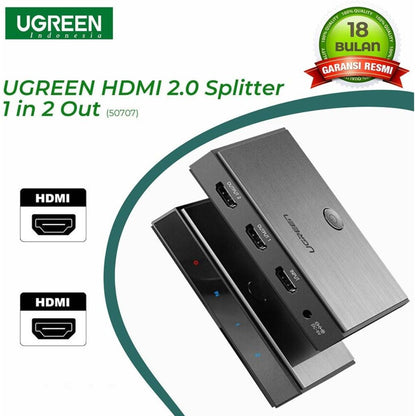 UGREEN 50707 HDMI Splitter | 1 Input 2 Output | 4K @ 60Hz | 3D | HDCP 2.2 | EDID | Black