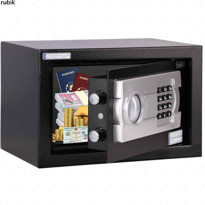 Rubik Small Safe Box with Digital Keypad & Key Lock – 20x31x20cm, Black, White