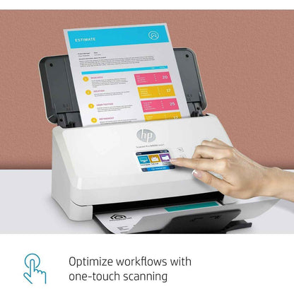 HP ScanJet Pro N4000 SNW1 Sheet Feed Scanner, Up to 600 dpi Scan Resolution, 50 Sheets Document Feeder Capacity, 4,000 Page Duty Cycle, Support Ehternet, WiFi & WiFi Direct, White | 6FW08A