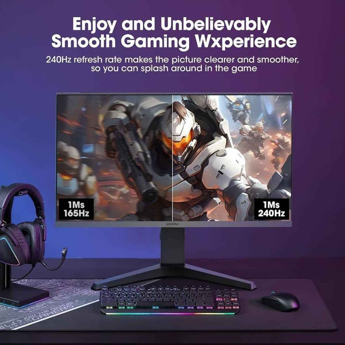 Koorui 27E3QK Gaming Monitor – 27" IPS 2K QHD Display, 240Hz Refresh Rate, 1ms (OD) Response Time, AdaptiveSync Technology