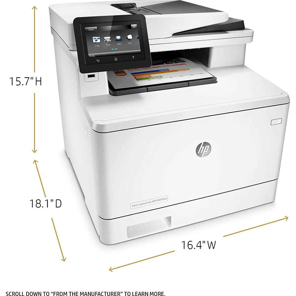 HP M283fdn Color LaserJet Pro MFP, Print speed up to 22 ppm (black & color), Up to 600 x 600 dpi, Up to 50 sheets feeder capacity, Print, copy, scan, fax | 7KW74A