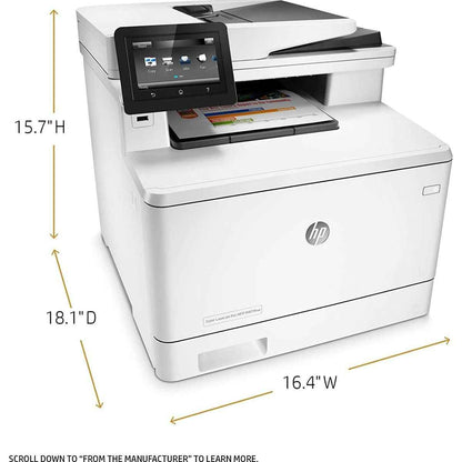 HP M283fdn Color LaserJet Pro MFP, Print speed up to 22 ppm (black & color), Up to 600 x 600 dpi, Up to 50 sheets feeder capacity, Print, copy, scan, fax | 7KW74A