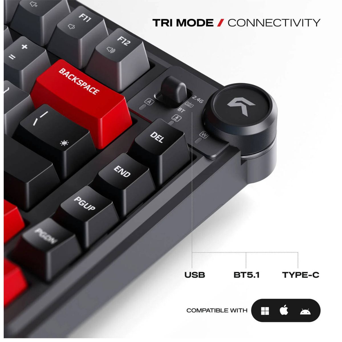 Cybeart Nighthawk 75 Signature Edition Gaming Keyboard – 75% Compact Layout, Pre-Lubed Mechanical Switches, Hot-Swappable, RGB Backlit, Tri-Mode Connectivity &amp; Multi-Function Media Knob
