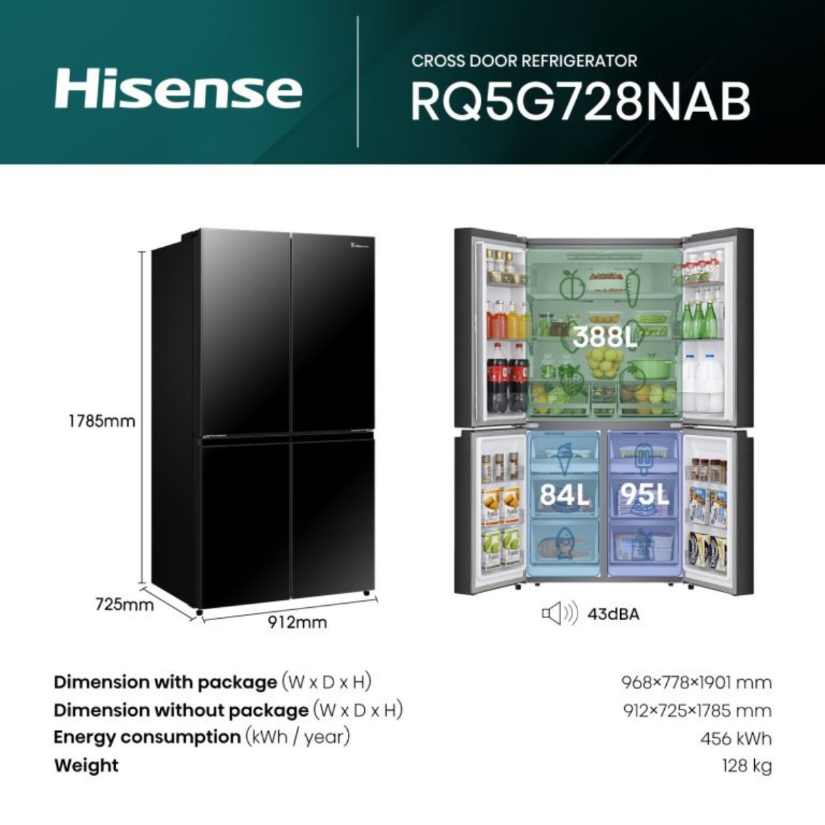 Hisense RQ5G728NABI French Door Refrigerator | 728 Litres | Triple Cooling Zone | Inverter Compressor | My Fresh Choice | Metal Cooling | Inox