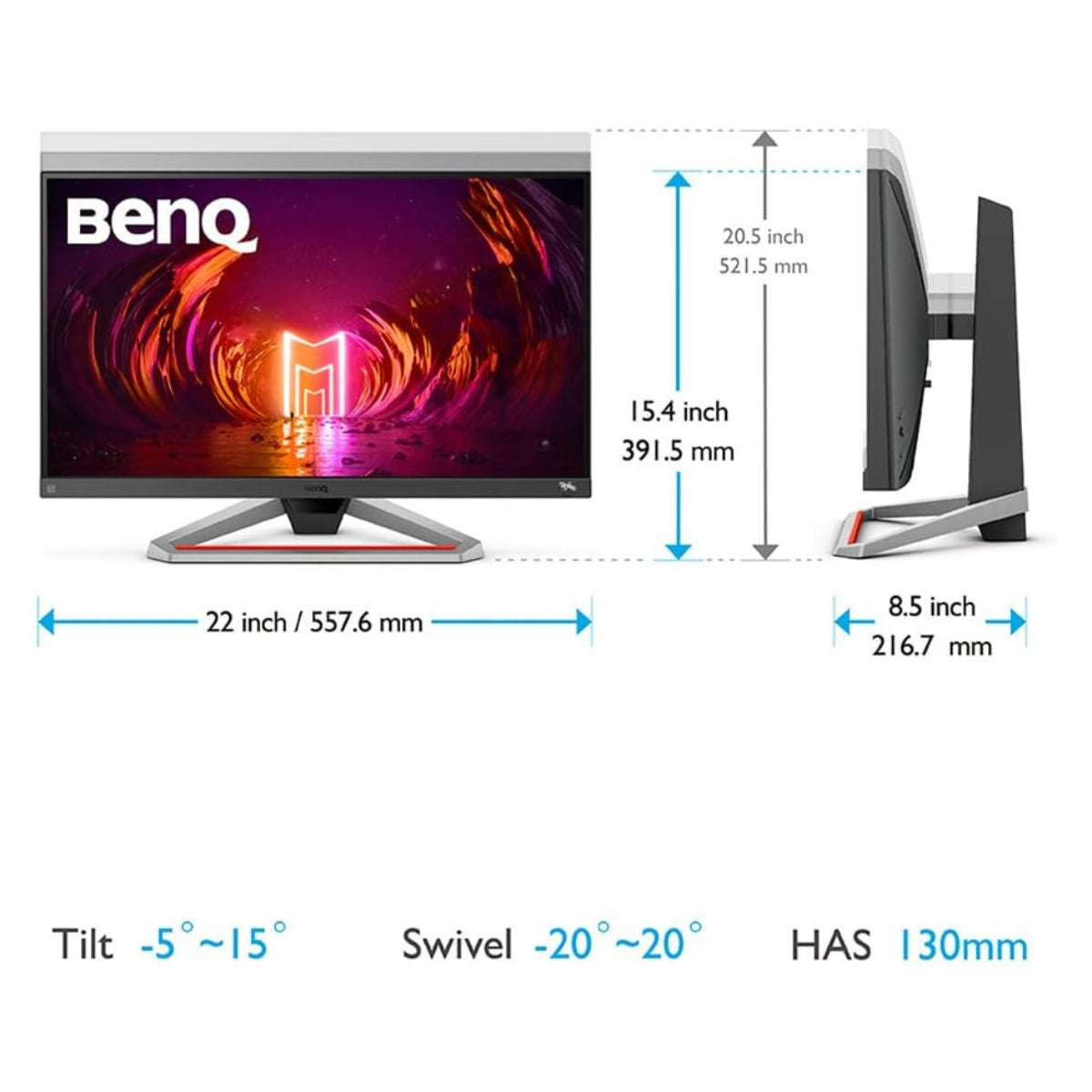 BenQ EX2510S Mobiuz 24.5'' FHD IPS Gaming Monitor, 1920x1080 Resolution, 165Hz Refresh Rate, 1ms MPRT, AMD FreeSync Premium, sRGB, Built in Speakers, HDRi, Flicker free, Bezel Less, Black