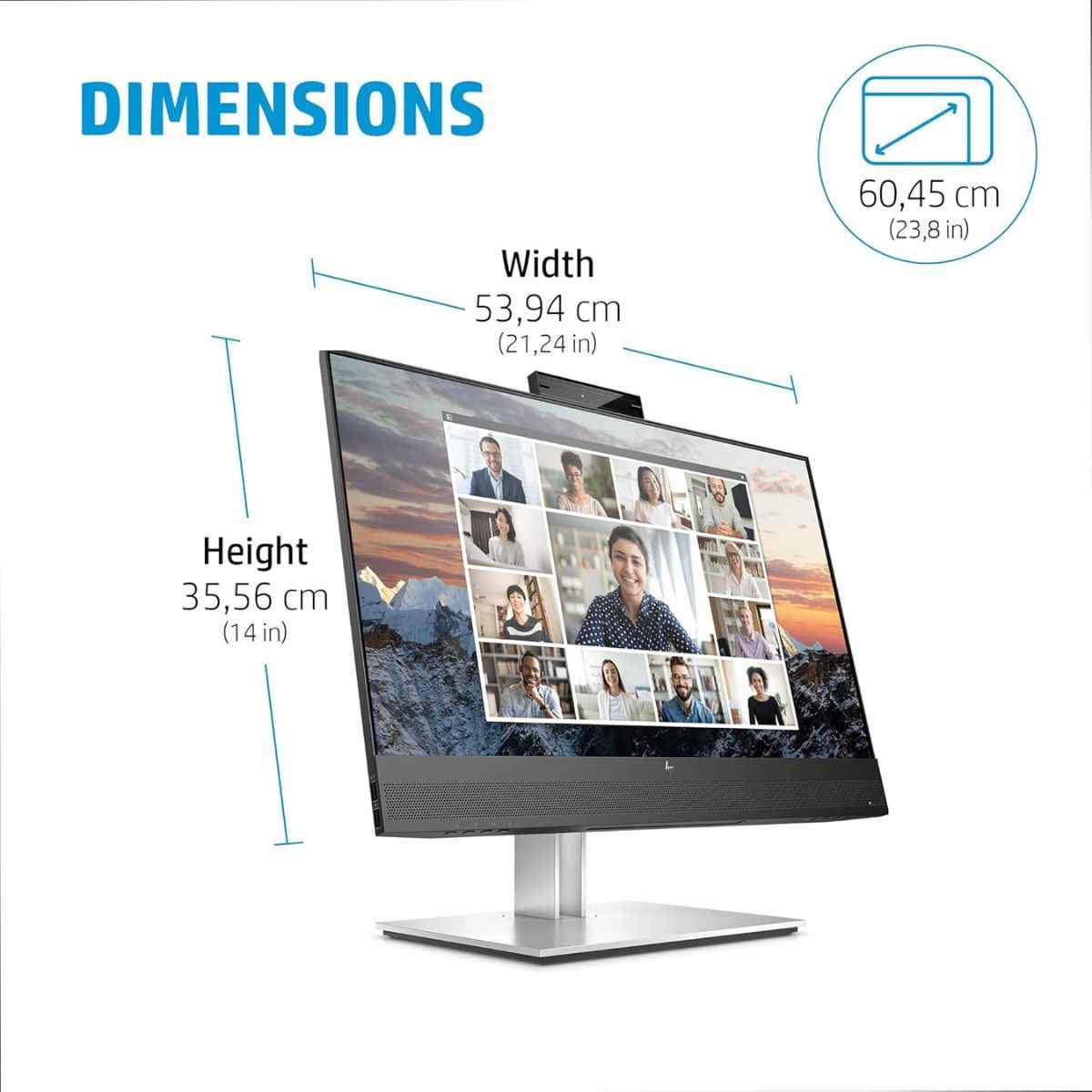 HP E24m G4 Monitor, 23.8" FHD IPS Display, 75Hz Refresh Rate, 5ms GtG Response Time, 5 Mega-Pixel Webcam, 25 Degrees Tilt Adjustability, Built-In Speakers & Echo-Cancelling Dual Mics, Black
