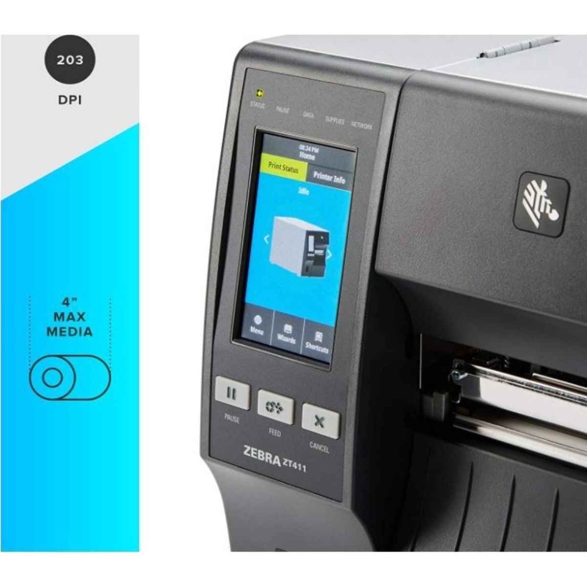 ZEBRA ZT411 Thermal Transfer Industrial Printer 203 dpi Print Width 4 in Serial USB Ethernet Bluetooth ZT41142-T010000Z
