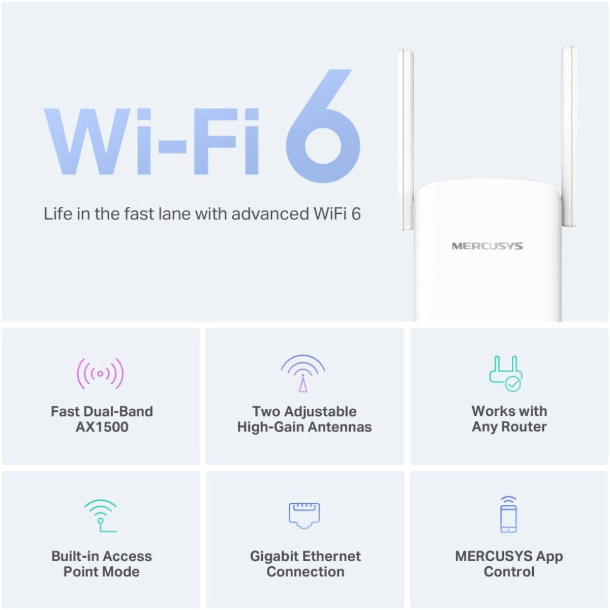 MERCUSYS ME60X AX1500 Wi-Fi 6 Range Extender | Dual-Band 1500 Mbps | Gigabit Ethernet | EasyMesh | Access Point Mode