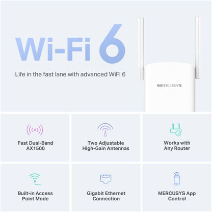MERCUSYS ME60X AX1500 Wi-Fi 6 Range Extender | Dual-Band 1500 Mbps | Gigabit Ethernet | EasyMesh | Access Point Mode