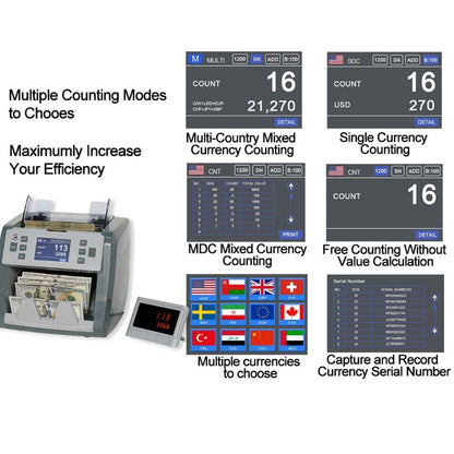 HQ-V2 Dual Pocket Money Counter & Fitness Sorter – Dual CIS, 25 Currencies, Multi-Currency Counting, Serial Number Capture