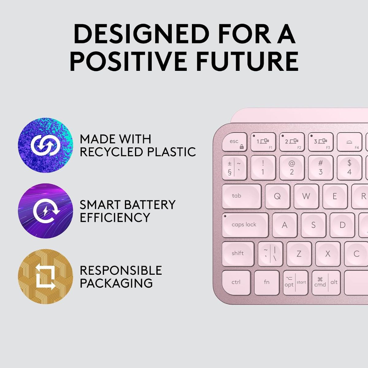 Logitech MX Keys Mini Wireless Illuminated Keyboard | Bluetooth | USB-C Rechargeable | US International QWERTY | Rose Pink | 920-010500 | Working Unit