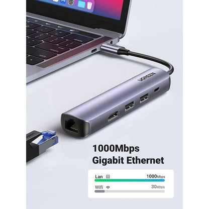 UGREEN Ultra Slim 5-in-1 USB-C Hub | 4K HDMI | Gigabit Ethernet | 100W Power Delivery | Aluminum Alloy | 10919