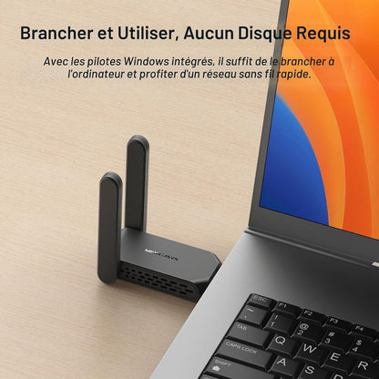 MERCUSYS MA32H AC1300 Dual-Band USB Wi-Fi Adapter | 867 Mbps 5 GHz + 400 Mbps 2.4 GHz | 2 High-Gain Antennas | USB 3.0 | WPA3