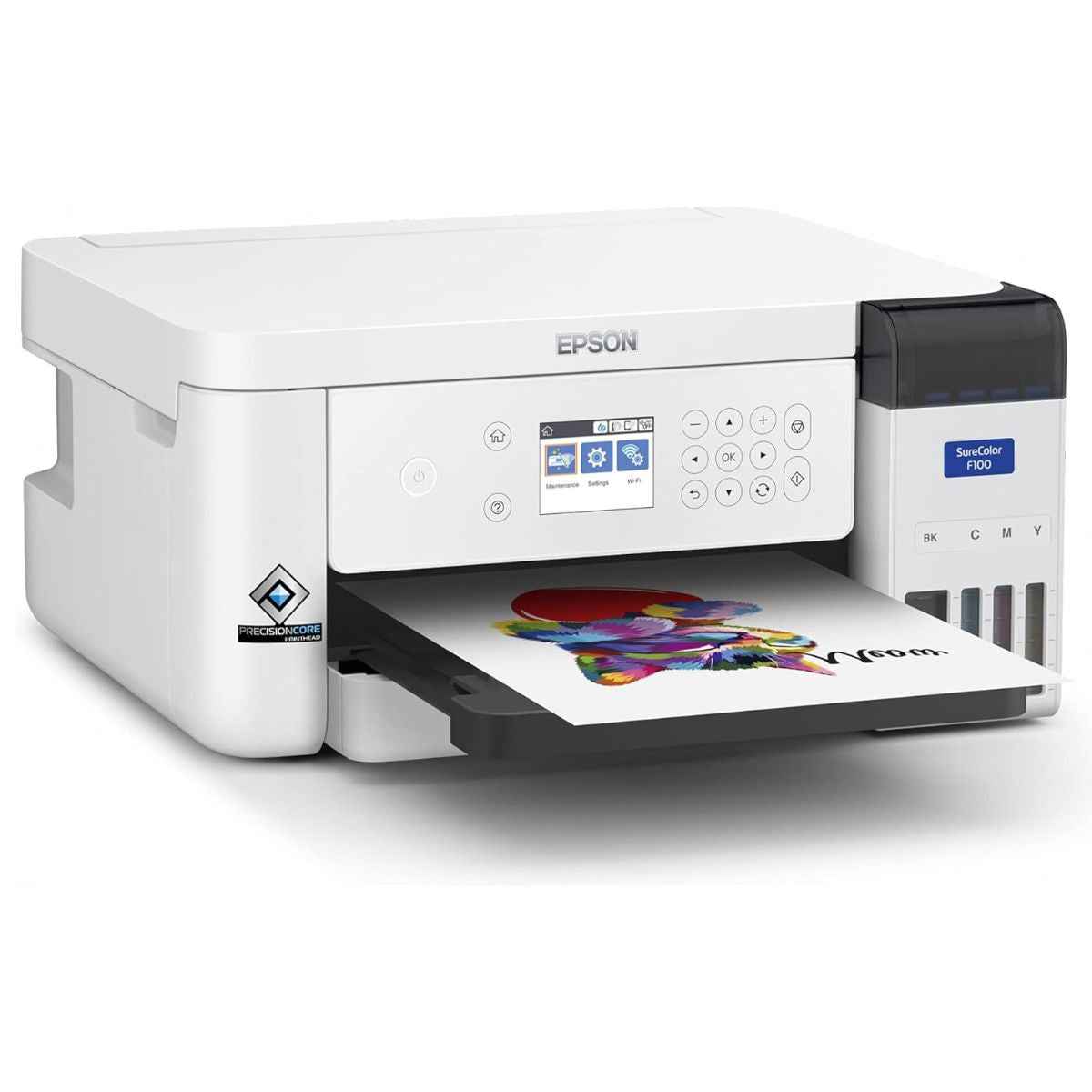 Epson SC-F100 A4 Dye Sublimation Printer, Minimum droplet size 3.8pl, Wi-Fi, Ethernet, USB 2.0 Connectivity, PrecisionCore Micro TFP Printhead, Refillable Ink 140ml Bottles, White | C11CJ80301