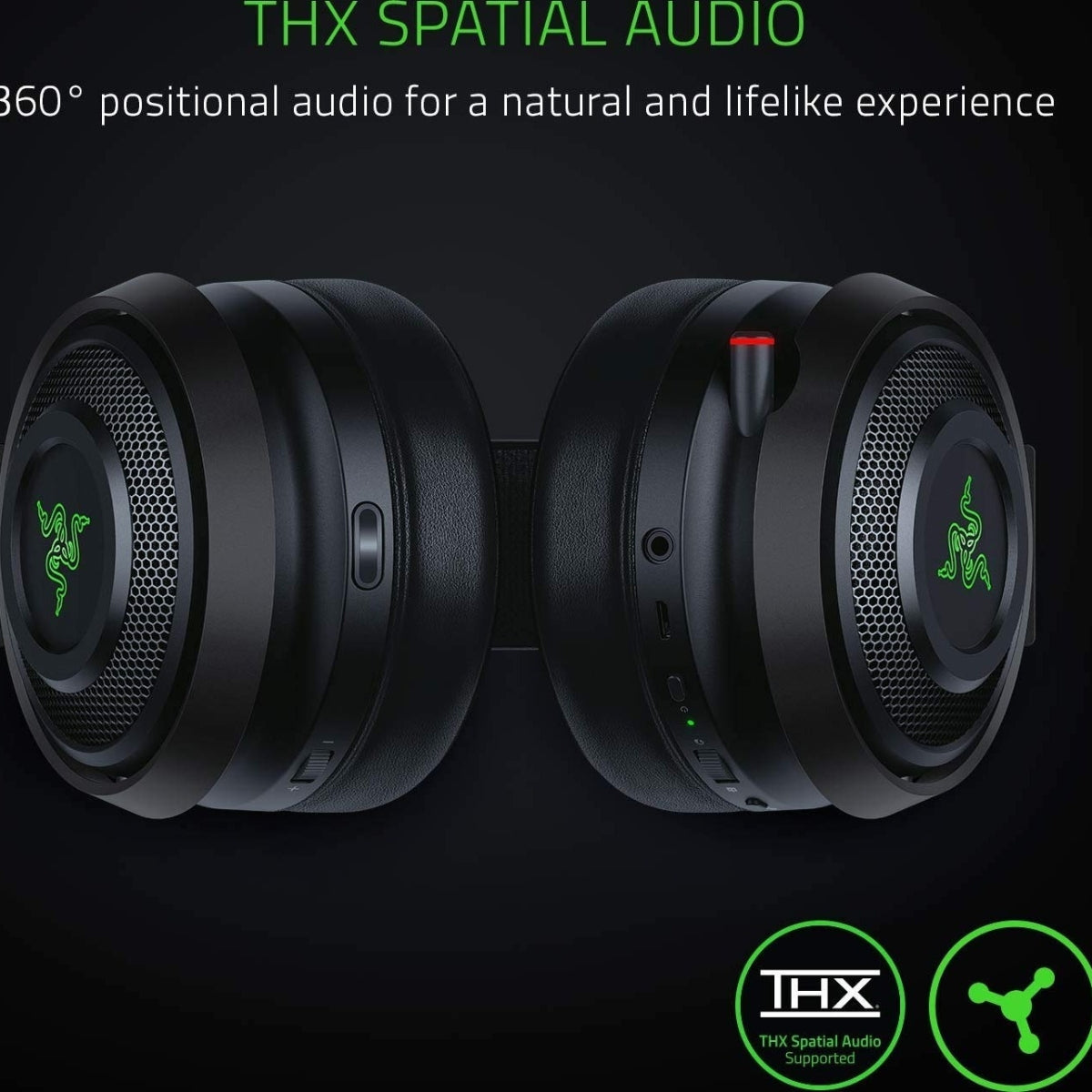 Razer Nari: Thx Spatial Ultimate Wireless Audio Gaming Black Headset RZ04-02670100-R3M1, Audio 2.4Ghz, Works With PC, PS4, Xbox One, Switch, &amp; Mobile Devices