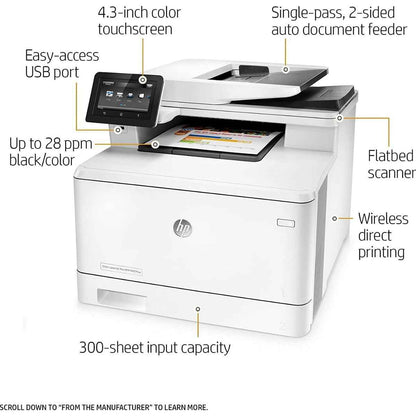 HP M283fdn Color LaserJet Pro MFP, Print speed up to 22 ppm (black & color), Up to 600 x 600 dpi, Up to 50 sheets feeder capacity, Print, copy, scan, fax | 7KW74A