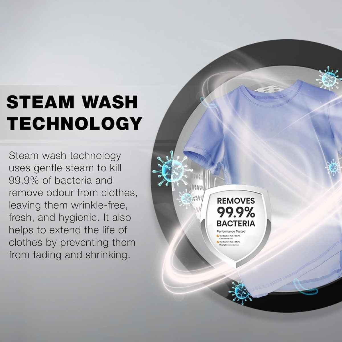 Nikai NWM801FN9S 8KG Front Load Washing Machine – 1200 RPM, 16 Programs, BLDC Inverter Motor, Steam Wash, Silver