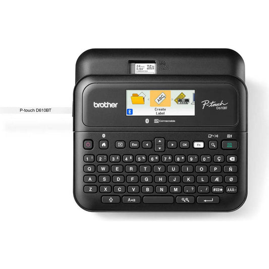 BROTHER PT-D610-BT Label Printer with Bluetooth, 30mm/sec, Print Speed, Color Display, Print up to 24mm TZe Laminated Tapes Width, Arabic / Persian & English, Black | PTD-610BT