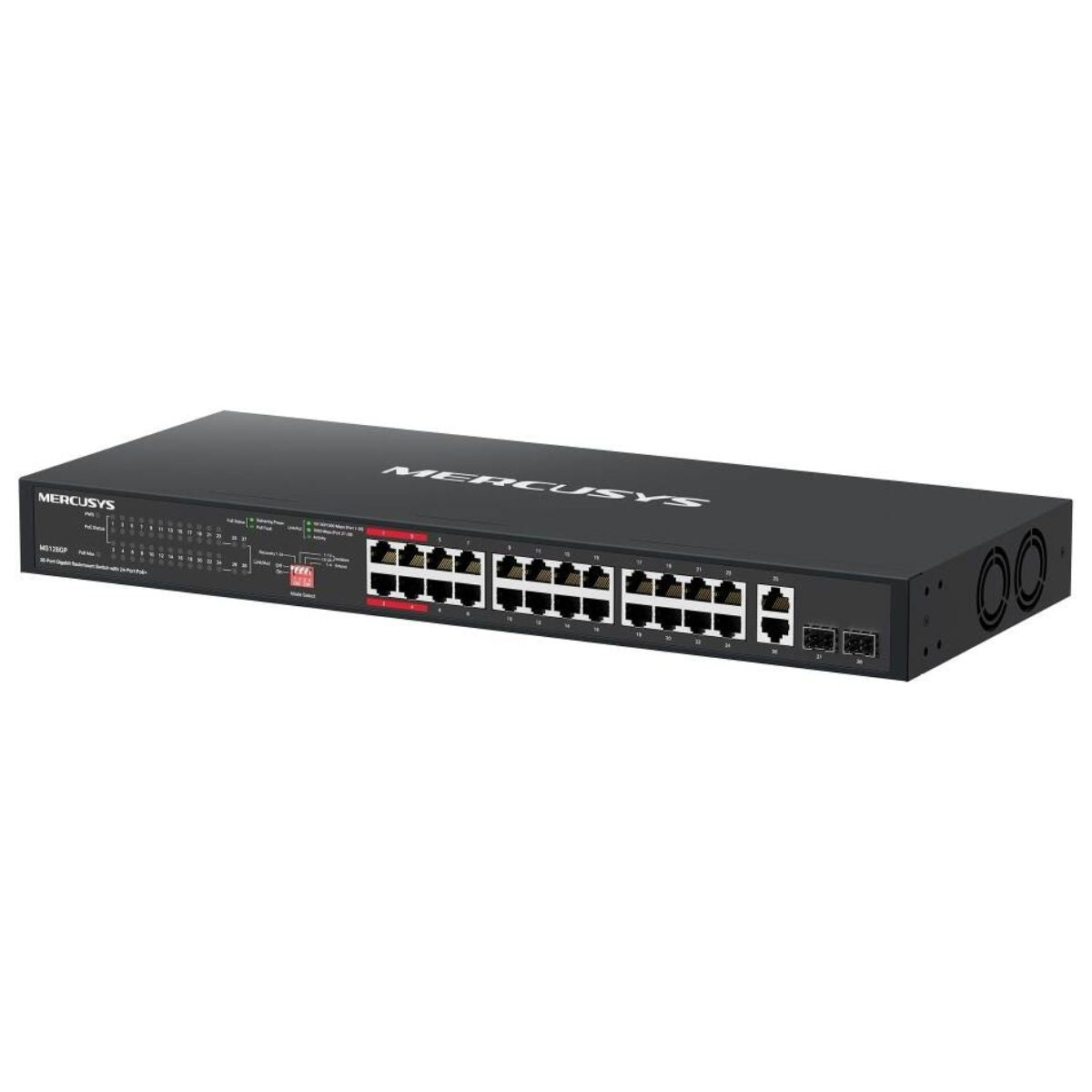 MERCUSYS MS128GP 28-Port Gigabit PoE+ Rackmount Switch | 24 PoE+ Ports | 295W Power Budget | 2 Gigabit Uplinks | 2 SFP Slots | 802.3af/at | 56Gbps