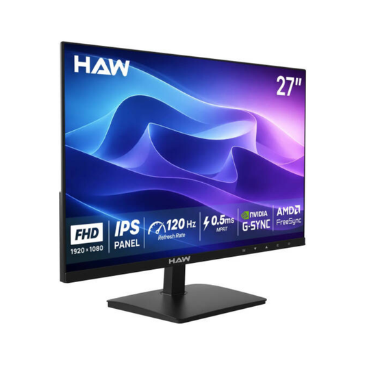 HAW F27IPX Gaming Monitor | 27-Inch IPS Display | Full HD 1920 × 1080 | 120Hz Refresh Rate | 0.5ms (MPRT) | Dual 2W Speakers | Adaptive-Sync | FreeSync | Black