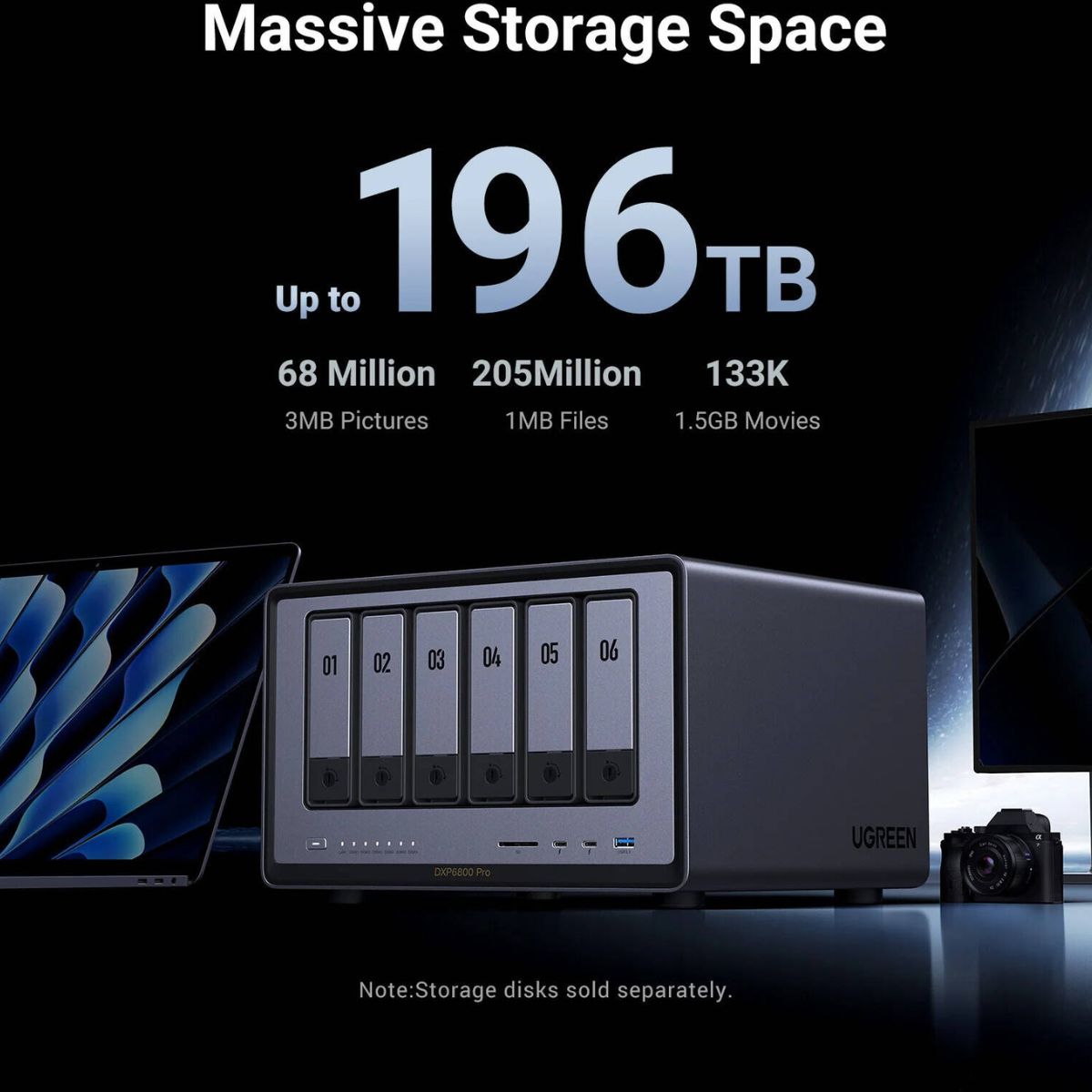 UGREEN NASync DXP6800 Pro 6-Bay Desktop NAS – Intel i5-1235U, 196TB, Dual 10GbE (Diskless)
