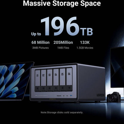 UGREEN NASync DXP6800 Pro 6-Bay Desktop NAS – Intel i5-1235U, 196TB, Dual 10GbE (Diskless)