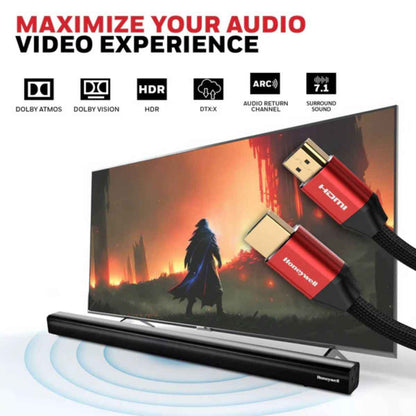 Honeywell High-Speed HDMI 2.1 Cable with Ethernet, 8k@60Hz, 4K@120Hz UHD Resolution, 1/2/3 Mtr(3.3ft), 48 GBPS High Speed, Compatible with All HDMI-Enabled Devices