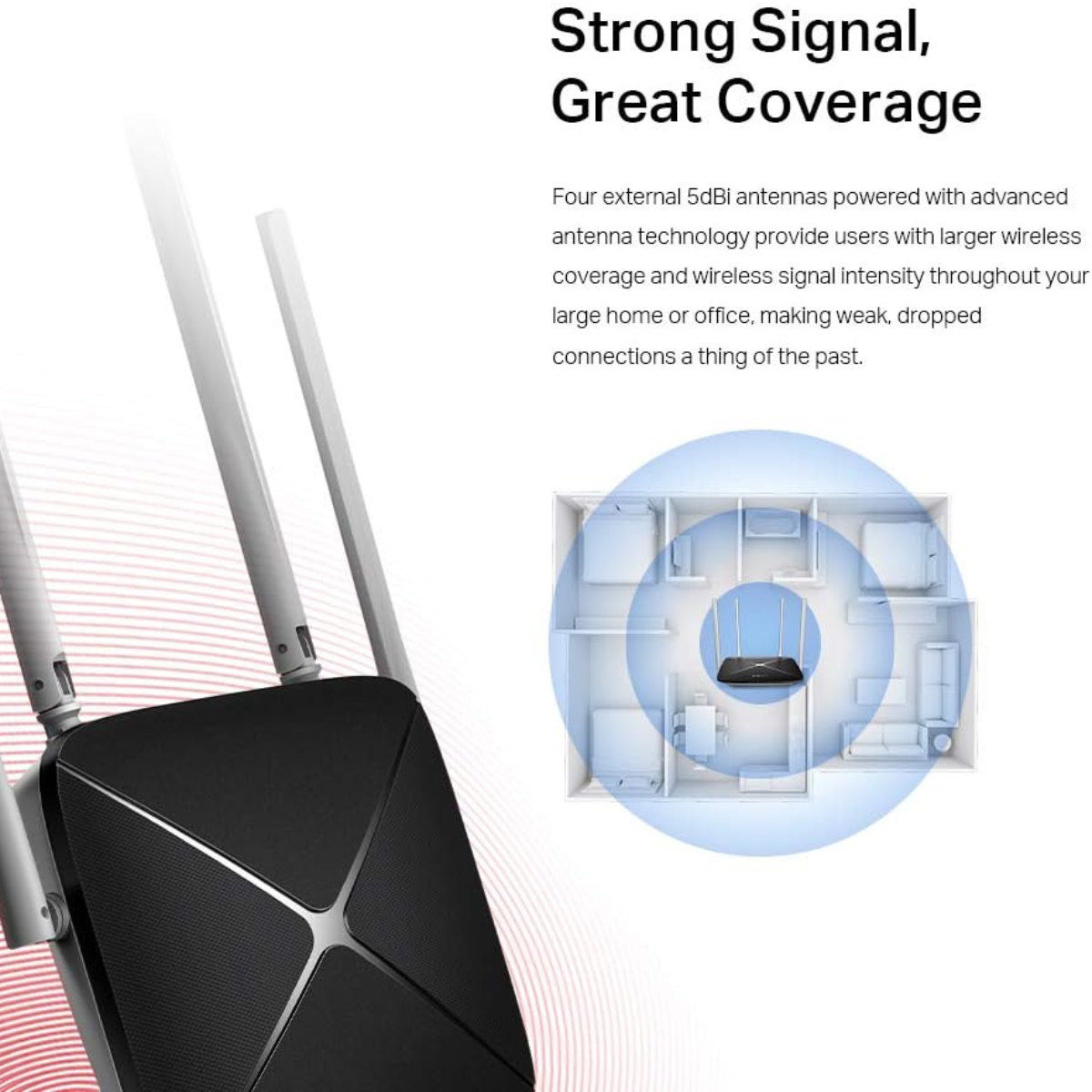 MERCUSYS AC12 AC1200 Dual-Band Wi-Fi 5 Router | 1200 Mbps | 4× 5 dBi Antennas | Guest Network | Black