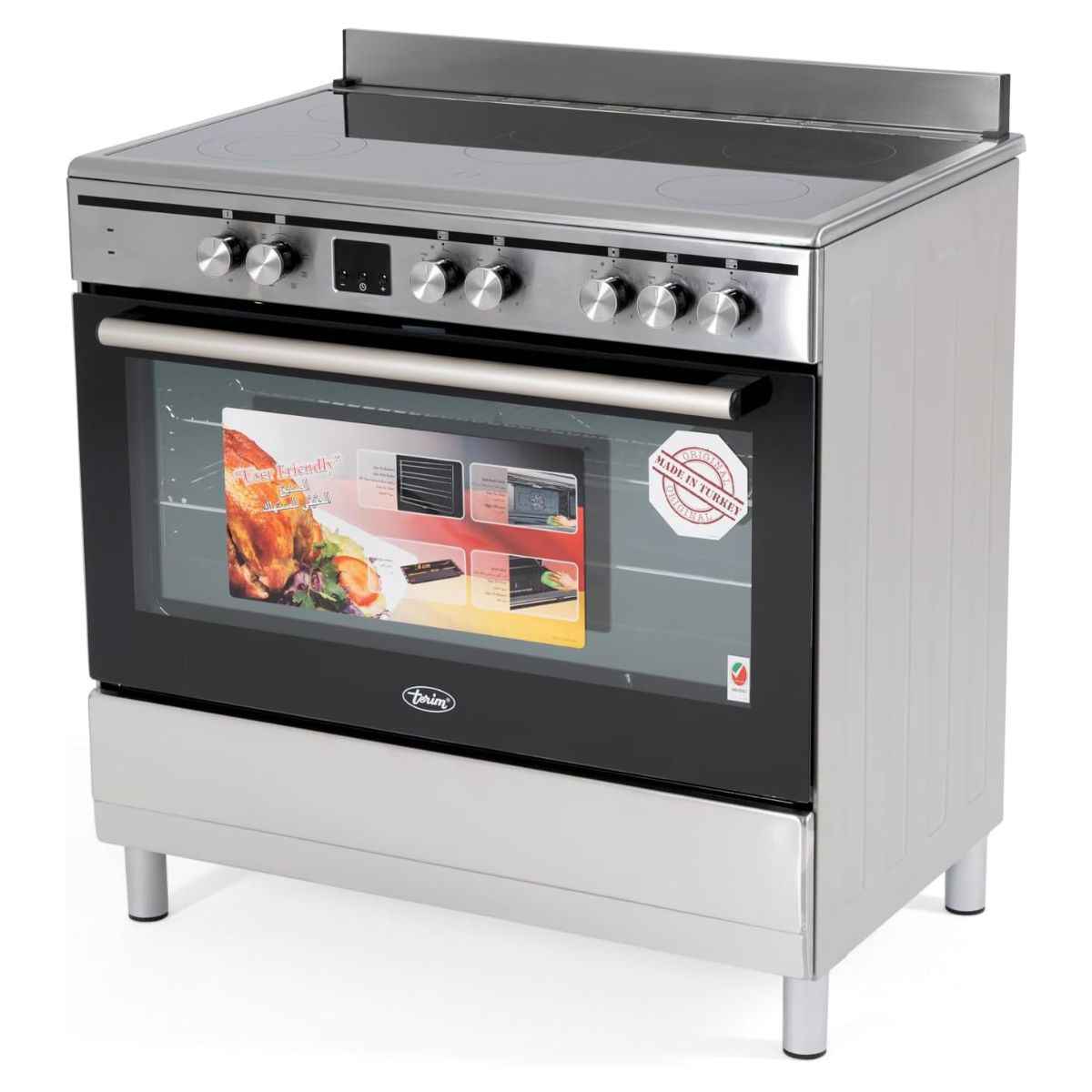 Terim TERVC96ST 90x60cm Electric Cooker – 5 Cooking Zones, 9 Oven Functions, Turbo Fan, Silver