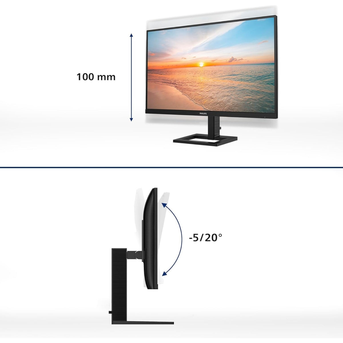 PHILIPS 24 Inch Full HD LCD monitor, 100Hz, IPs, 1ms, USB-C power delivery, Speakers, Flicker Free, LowBlue mode (1920 x 1080, 250 cd/m², HDMI 1.4 / USB-C)
