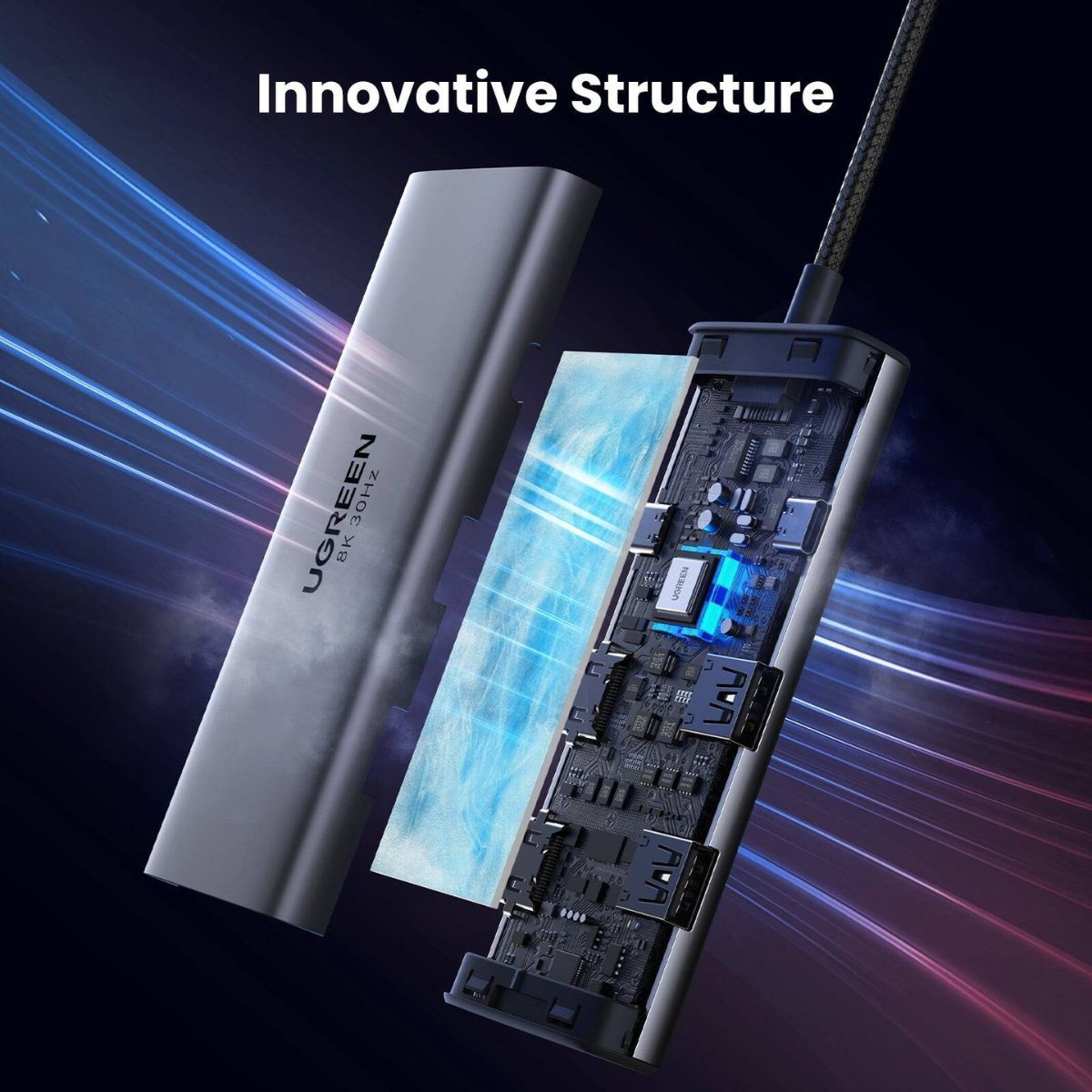 UGREEN Revodok 206 6-in-1 USB-C Hub | 8K @ 30Hz Display | 100W PD Passthrough | 5Gbps Data Transfer | 2× USB-C | 2× USB-A | 2× HDMI | Black | 15852