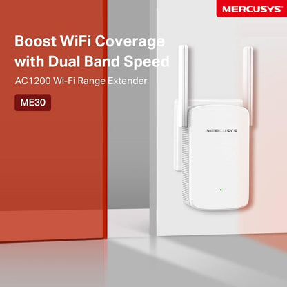 MERCUSYS ME30 AC1200 Wi-Fi Range Extender | Dual-Band 1200 Mbps | 2 External Antennas | Fast Ethernet | Access Point Mode