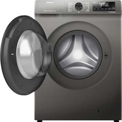 Hisense WFQP7012T Front Load Slim Washing Machine, 7kg Capacity, Inverter Motor, 1200 RPM Spin Speed, Steam Care, Quick Wash, Titanium Grey