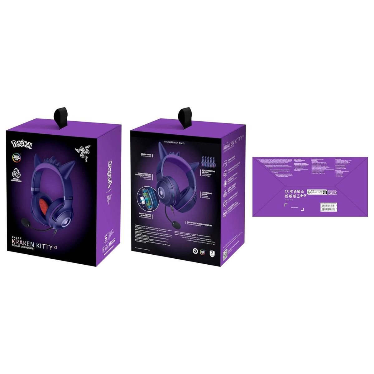 Razer Kraken Kitty V2 Gaming Headset | 40mm TriForce Drivers | HyperClear Cardioid Mic | Chroma RGB | USB Type-A | Gengar Pokémon Edition | RZ04-04730300-R3M1