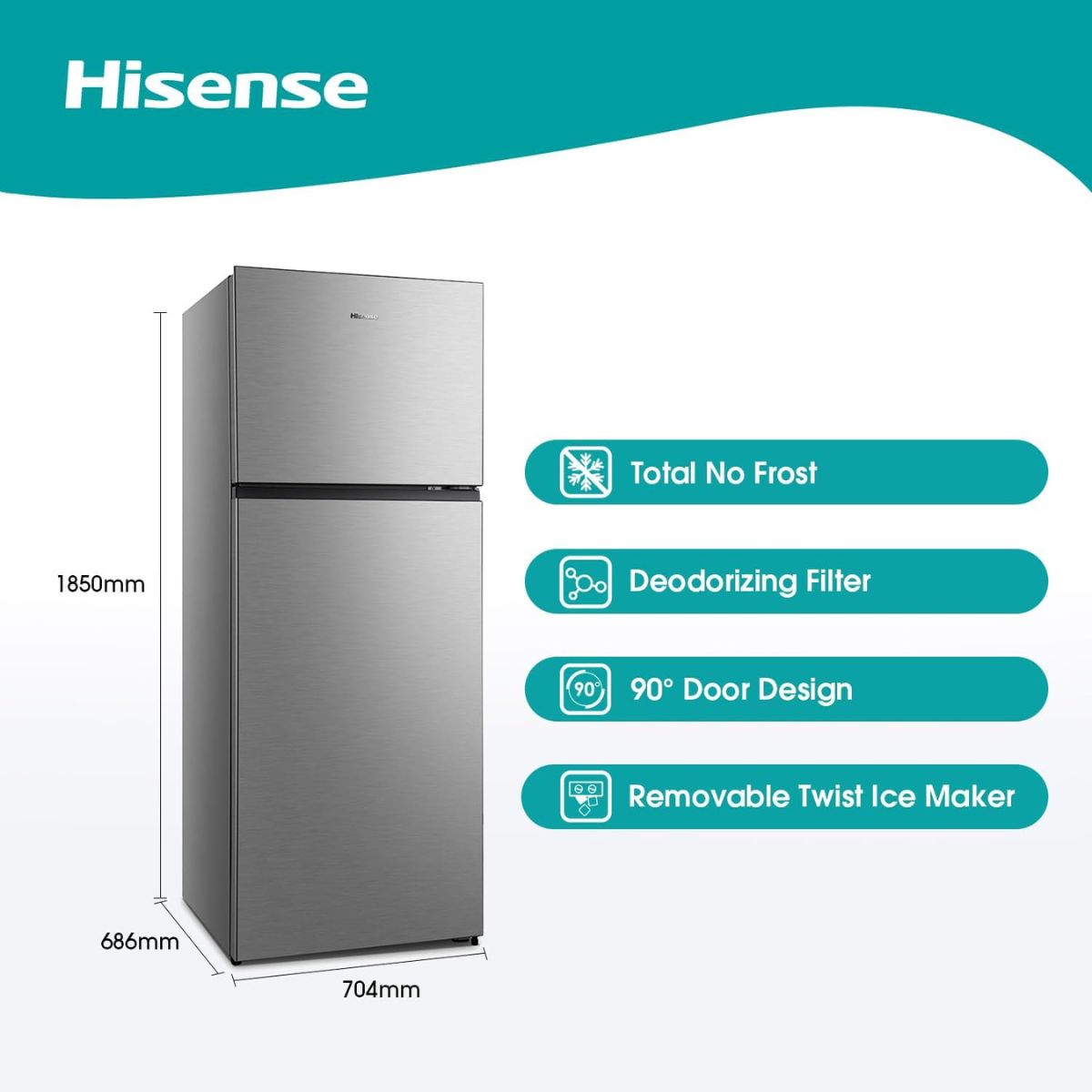 Hisense 599 L Double Door Top Mount Refrigerator – Silver, Model RT599N4AS