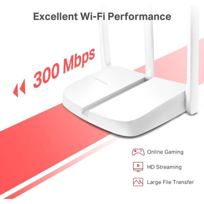 MERCUSYS MW306R N300 Wi-Fi 4 Wireless Router | 300 Mbps 2.4 GHz | 3 External Antennas | 1× 10/100 Mbps WAN | 3× 10/100 Mbps LAN | White
