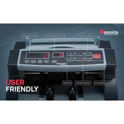 Cassida 5510 UV Efficient Bill Counter Machine for Retail, 1300 Notes Per Minute, Count, Batch, Add, Add+Batch Operations, LED 4/3 Display, Back Loader Bill Loading Style | 5510