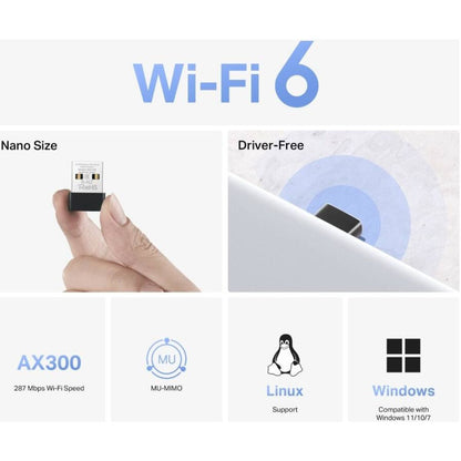 MERCUSYS MA14N AX300 Nano Wi-Fi 6 USB Adapter | 287 Mbps 2.4 GHz | USB 2.0 | MU-MIMO | Windows & Linux