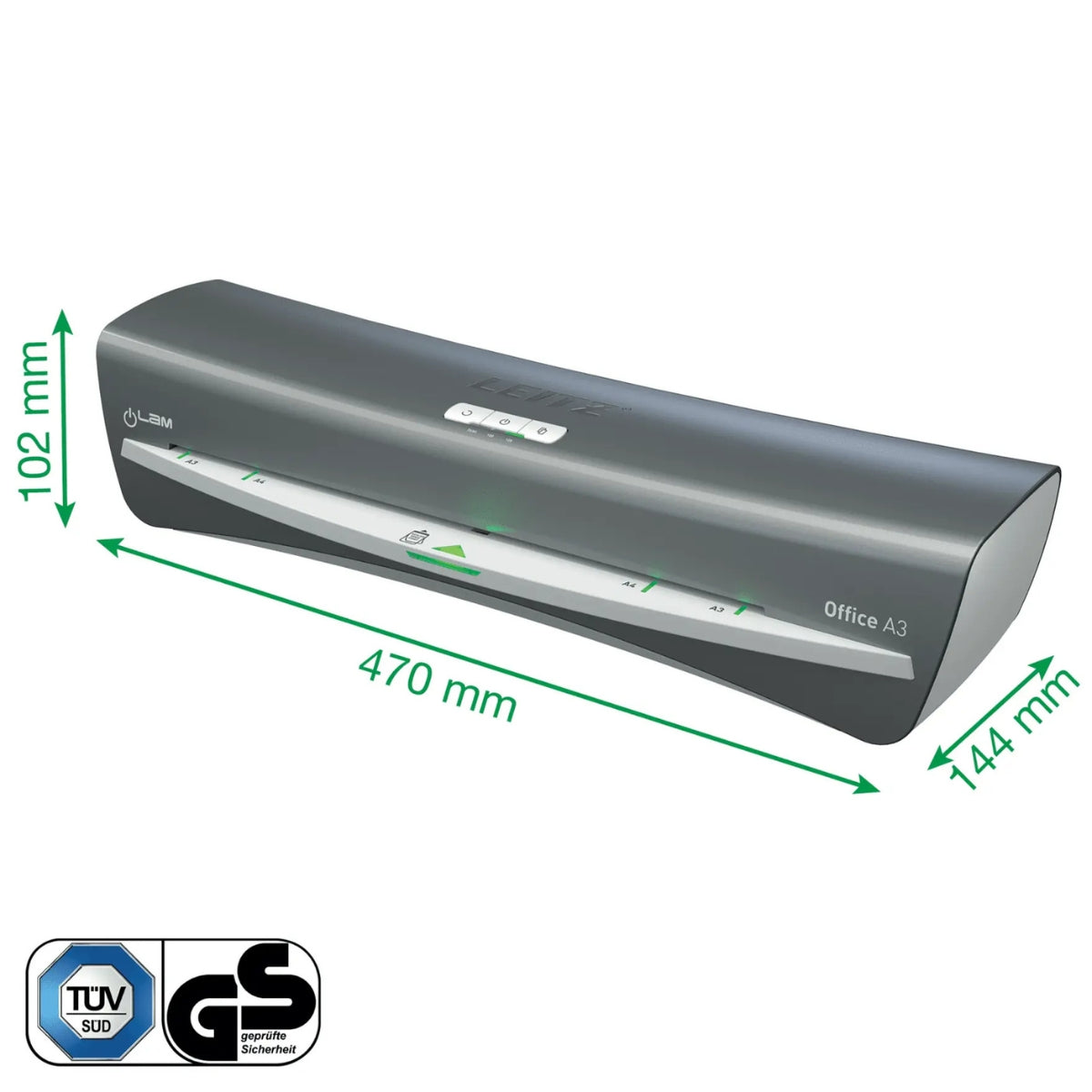 Leitz iLam Office A3 Laminator – Fast Warm-Up, 80–125 Microns, High-Speed Performance, Silver/White | LE72531084
