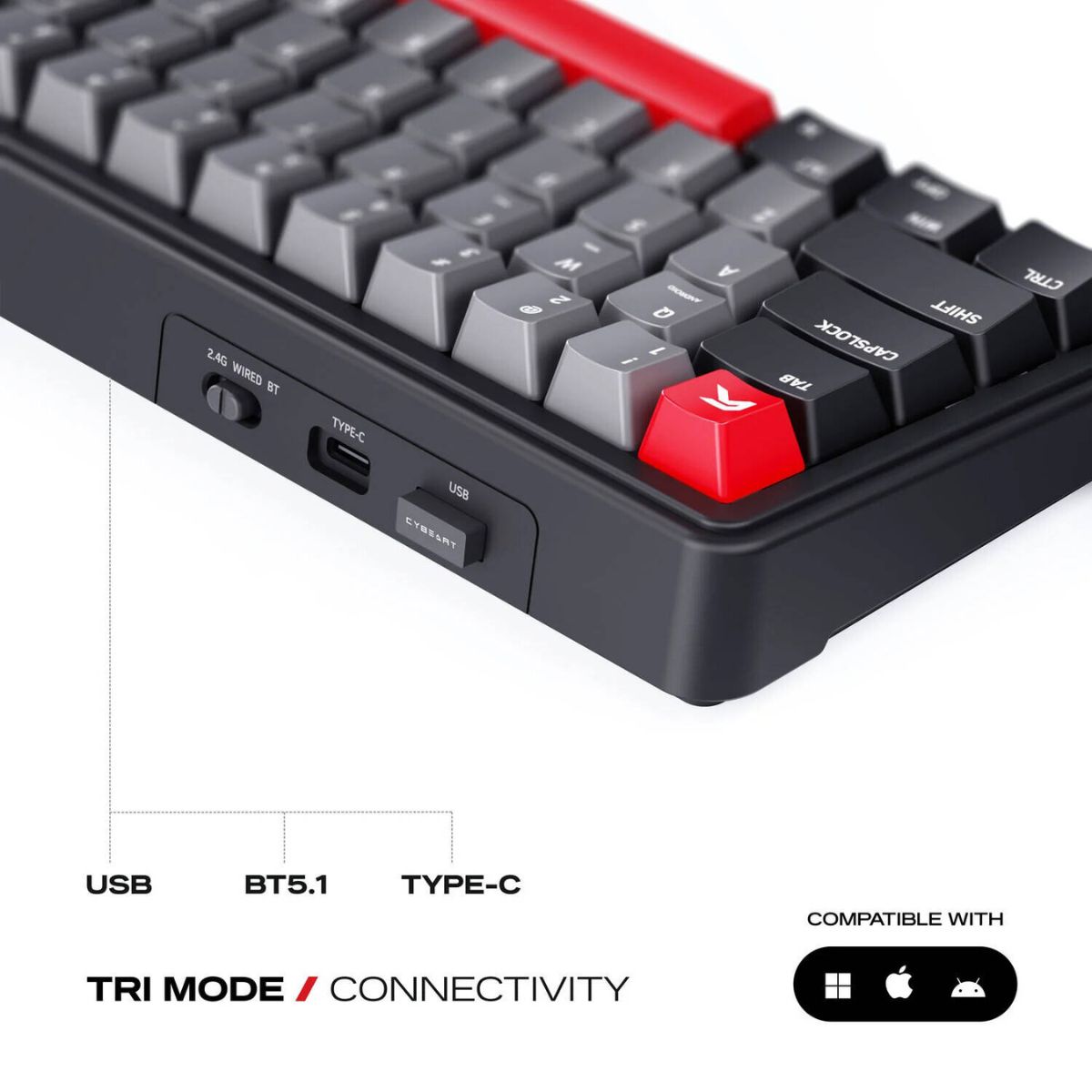 Cybeart Akula 65 Signature Edition Gaming Keyboard – 65% Compact Layout, Pre-Lubed Mechanical Switches, Hot-Swappable Keys, RGB Backlighting, Tri-Mode Connectivity