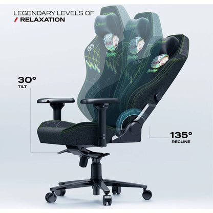 Cybeart Rick and Morty Gaming Chair – Premium APEX 2.0 Licensed, Enduraweave Fabric, 4D Armrests, Adjustable Lumbar (Black/Green)